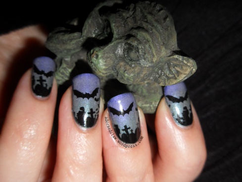 Glow in the dark Halloween bat nail art
