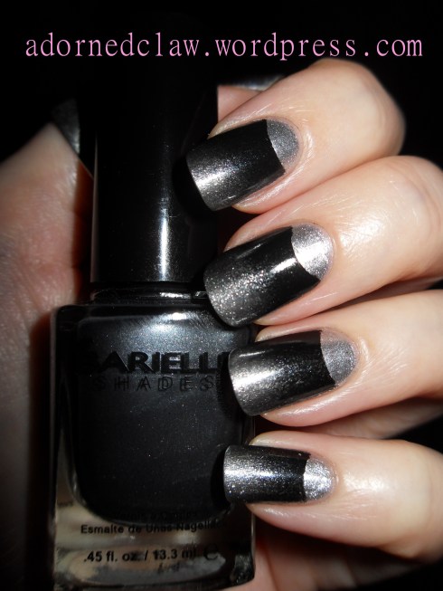 Silver and Black Half Moon Nails