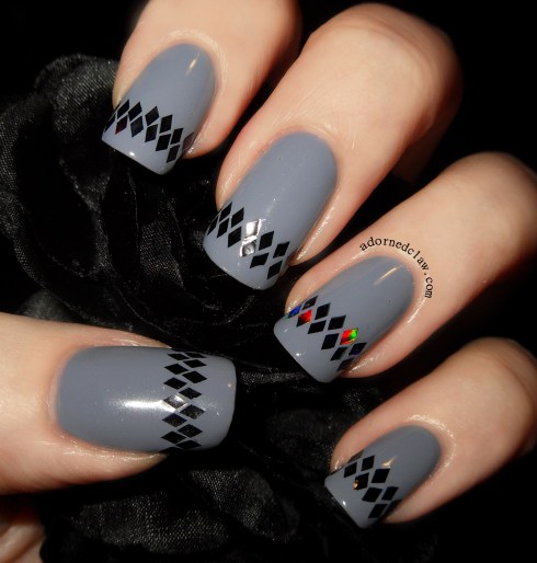Grey and Black Glitter Placement Nail Art