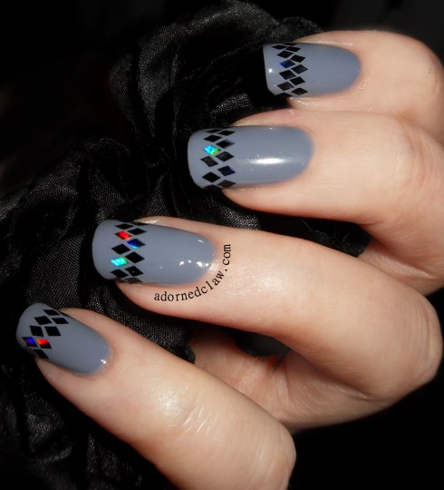 Grey and Black Glitter Placement Nail Art