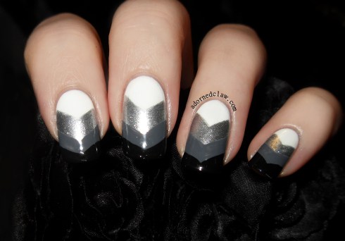 Black White Silver Grey Chevron Nail Art