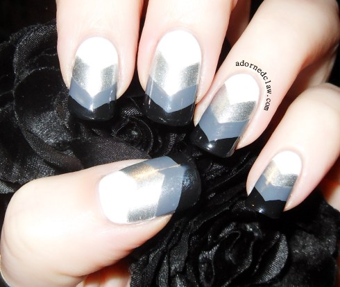 Black White Silver Grey Chevron Nail Art