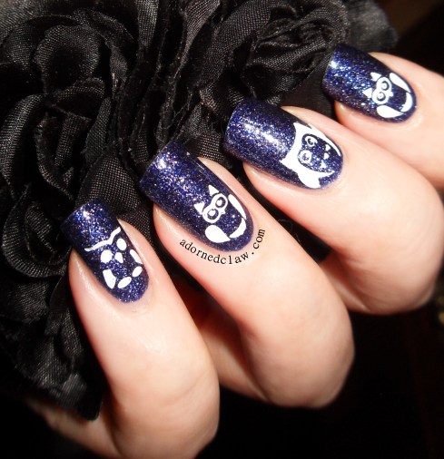Glitter Owls using Moyou Nails Plate 101