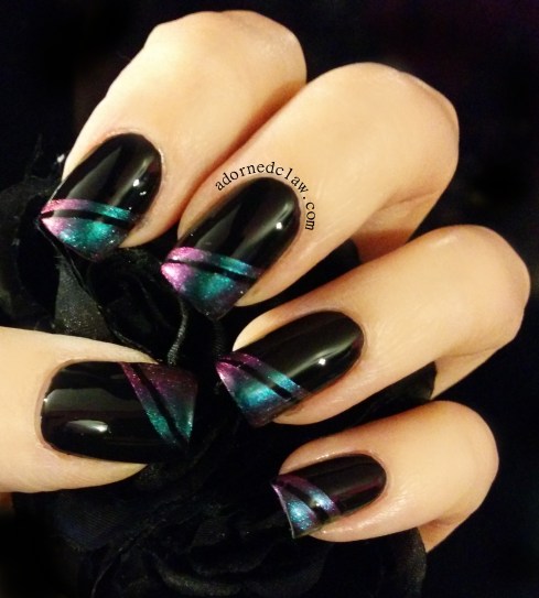 Chanel black satin with sally hansen nail prisms