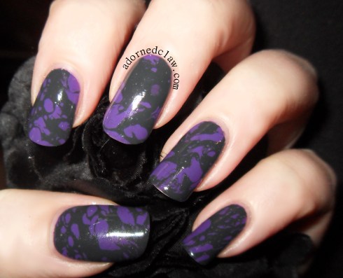 Grey and purple water spot manicure