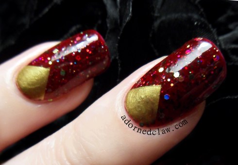 Gold and Red Chevron Nail Art Taras Talons Zombie Blood and Revlon Golden
