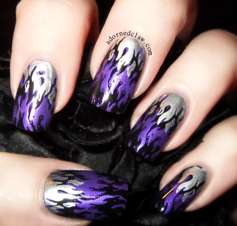 Purple Flames nail art 