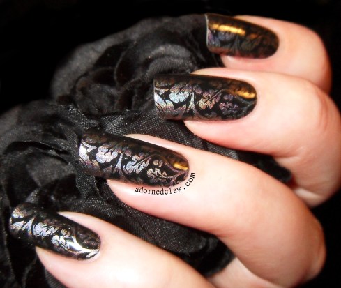 holographic grey stamped nails