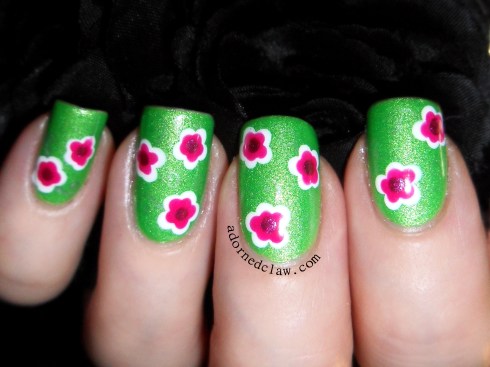 Spring Flowers Nail Art Using Illamasqua Omen, Barry M Shocking Pink, Color Club Hot Like Lava, Sinful Colors Snow Me White