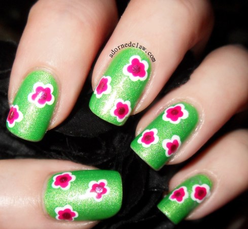 Spring Flowers Nail Art Using Illamasqua Omen, Barry M Shocking Pink, Color Club Hot Like Lava, Sinful Colors Snow Me White