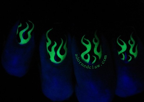 glow in the dark fire nail art