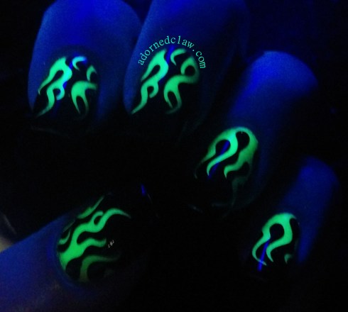 glow in the dark fire nail art