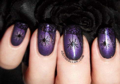 Halloween Purple Spiderweb Nail Art
