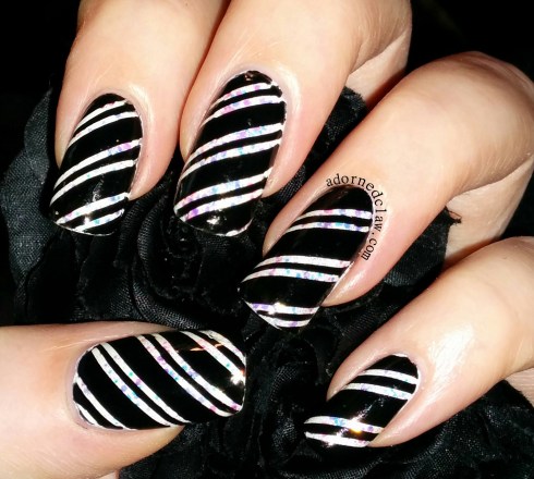 Black and White Candy Cane Nail Art