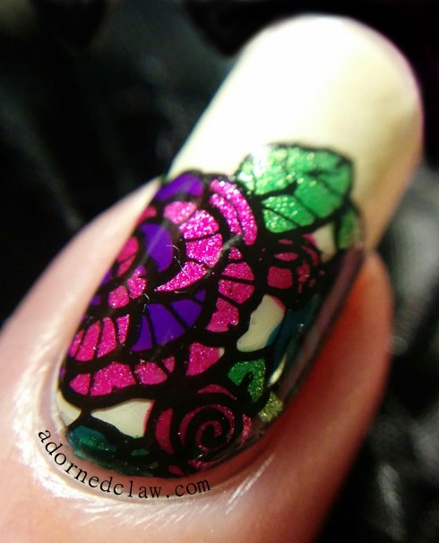 Lace Flowers Leadlight Nail Art