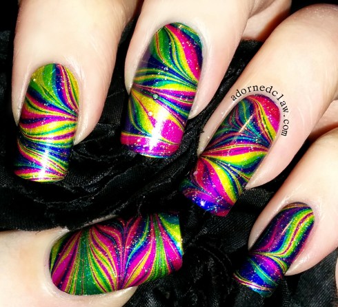 rainbow watermarble nail art