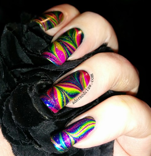 rainbow watermarble nail art