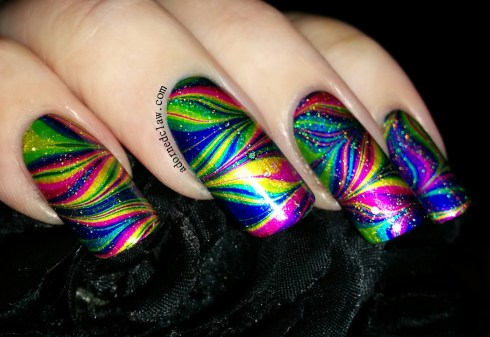 rainbow watermarble nail art