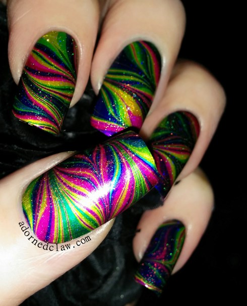 rainbow watermarble nail art