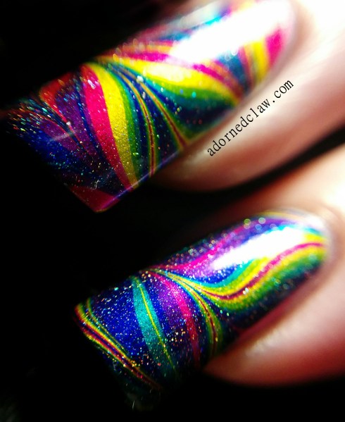 rainbow watermarble nail art